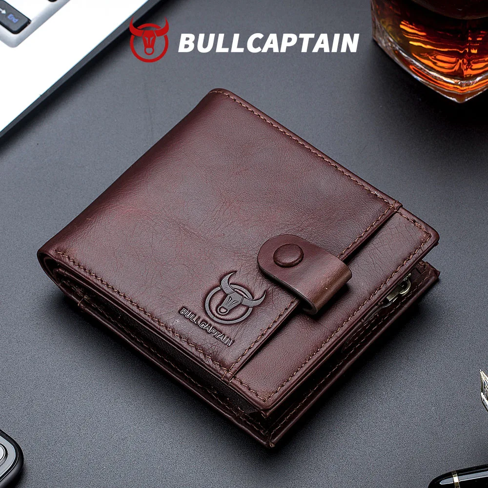 Bullcaptain Vintage Men's Wallet RFID Blocking Genuine Leather Credit Card Holder Purse Money Bag for Men