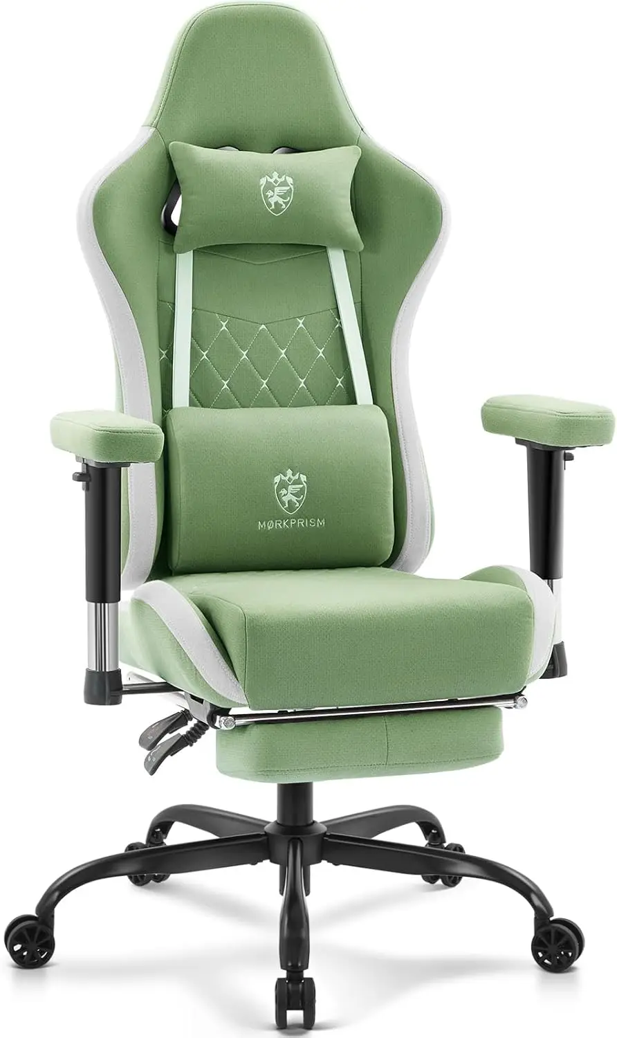Ergonomic Gaming Chair with Footrest, Breathable Fabric, Adjustable Lumbar Support, Reclining Gamer Chair with Spring Cushion