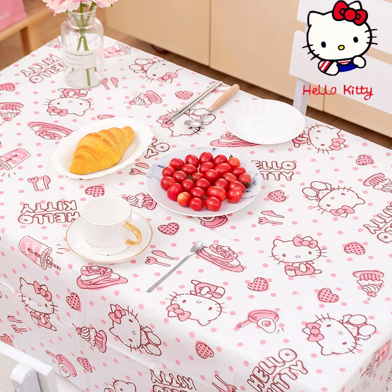 مفرش مائدة مطبوع Hello Kitty ، مقاوم للماء ، مقاوم للزيت ، سهل التنظيف ، حصيرة طاولة طعام ، ديكور مكتب كرتون ، قماش تنزهي من كلوريد البولي فينيل ، لطيف