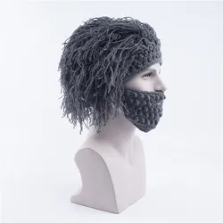 2020 New Winter Men Handmade Wig Beard Hats Crochet Mustache Knit Halloween Party Funny Caps Face Tassel Bicycle Mask Warm Hat