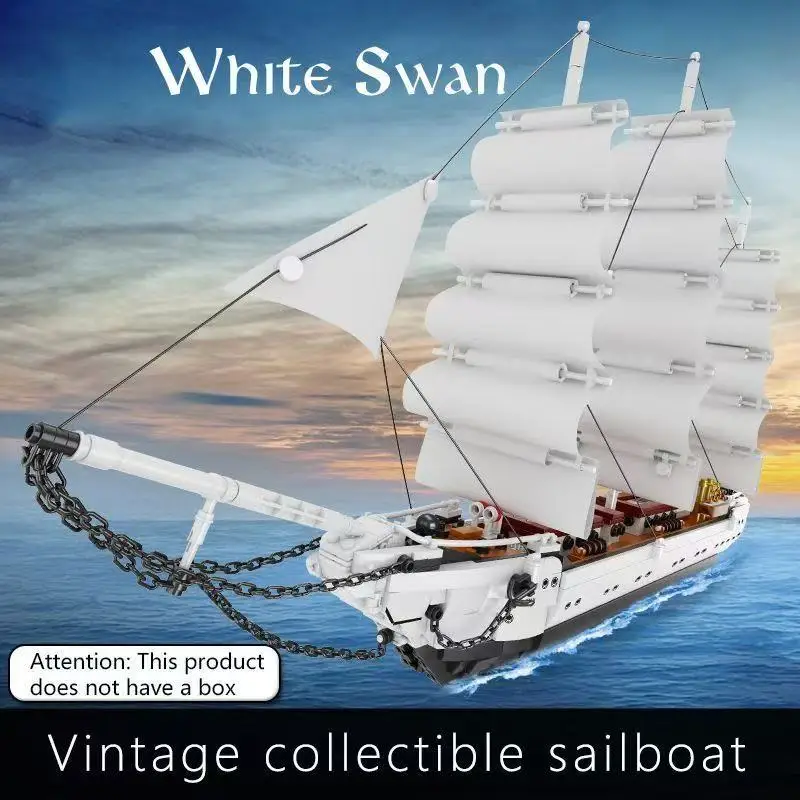 FC6006 Collector's Series White Swan Ship Model Desktop Ornament Collection DIY Intelligence Puzzle Building Block Toy Gift