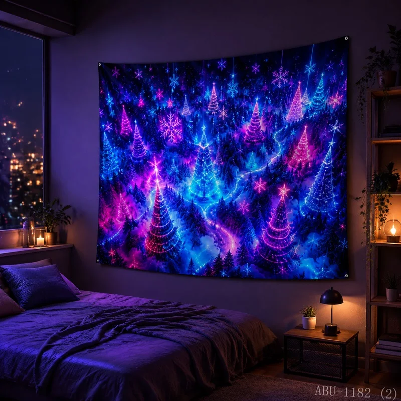 VIKAMA Crystal Waterfall Blacklight UV Reactive Glow Tapestry Wall Hanging, Wall Art for Bedroom Dorm Party Game Room Bar Decor