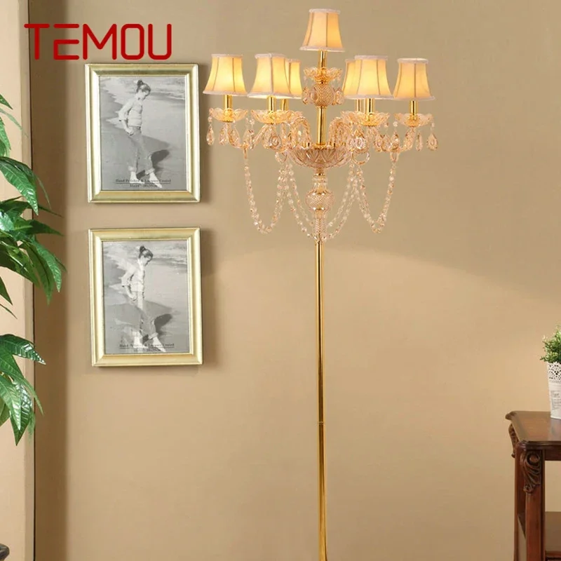 

TEMOU European Red Style Crystal Floor Lamp Luxurious Hotel Ballroom Wedding Candle Decoration Lamp Living Room Bedroom Villa