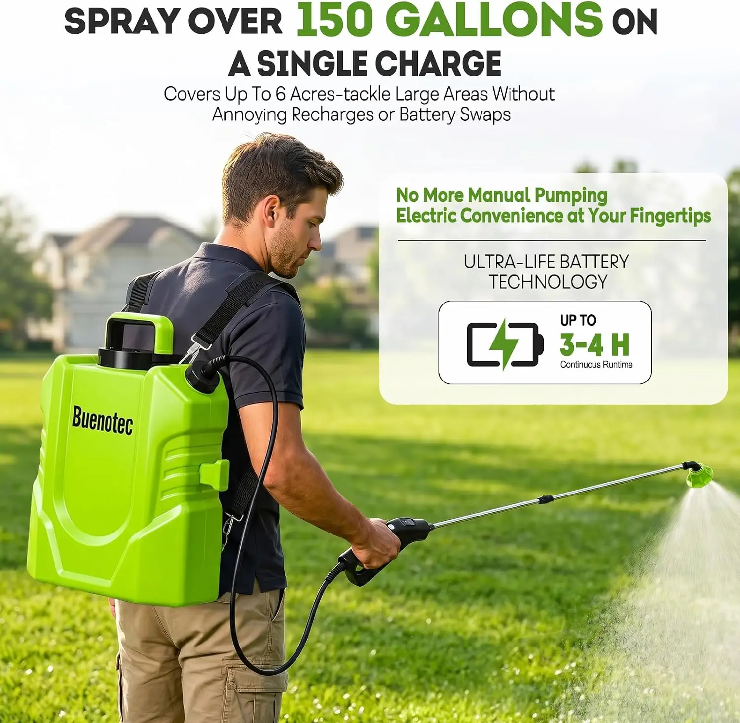 Battery Powered Backpack Sprayer 4.2 Gallon 100 PSI Electric Garden Sprayer 3 Pressure Adjustment Battery Indicator Long Battery