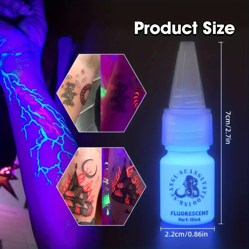 Luminous Fluorescent Tattoo Ink Set 7pcs 10ml Bright Glow Dark Pigment Inks Halloween Temporary Body Art Pigment Supplies