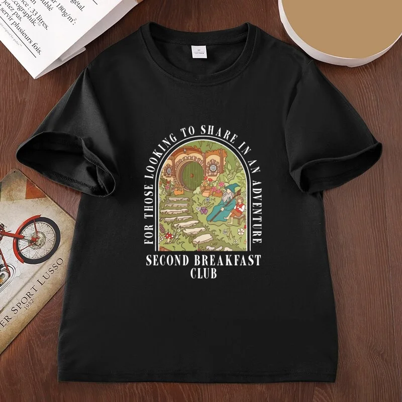 Second Breakfast Club T Shirt Adventure Bookish T-shirt Fantasy Book Lover Top Casaul Cotton Short Sleeve Round Neck Tees Unisex