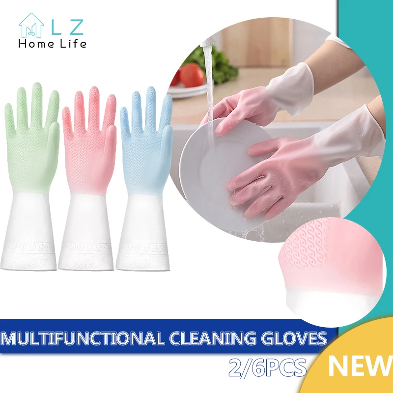 1Pairs Silicone Cleaning Gloves Dishwashing Scrubber Dish Washing Sponge Rubber Gloves Safety Gloves Cleaning Tools