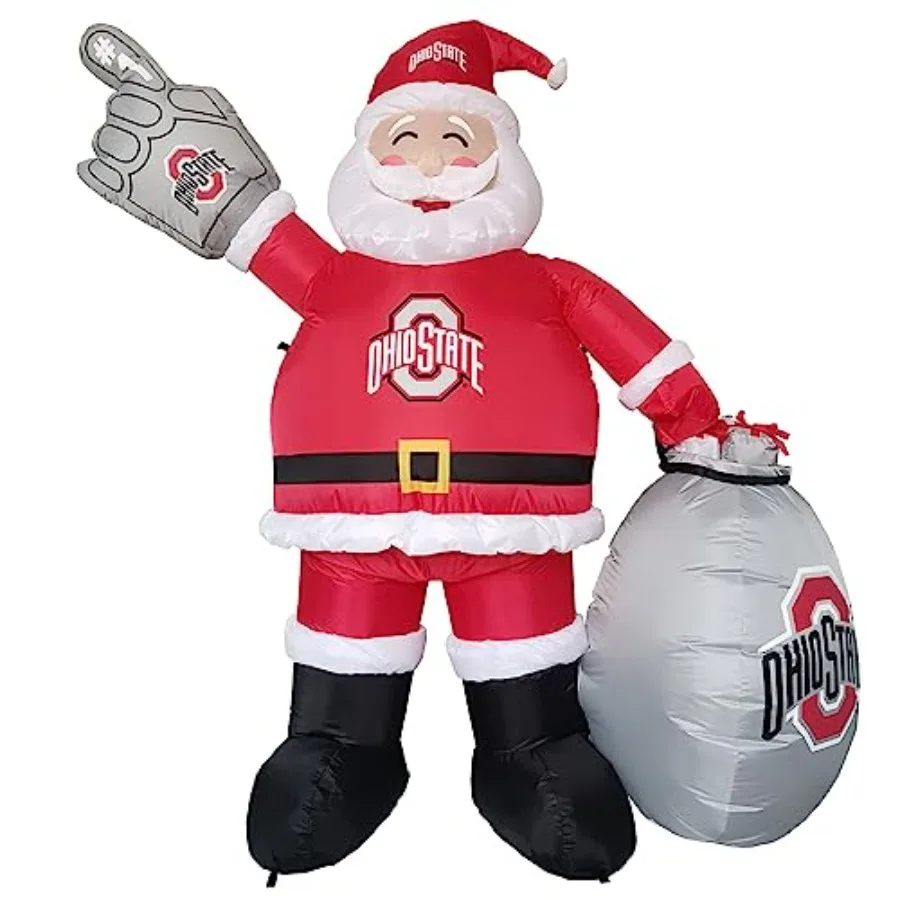 NCAA Ohio State Buckeyes 7ft Inflatable Santa for outdoor/indoor use, PVC material, red and gray, easy 12V inflation with built