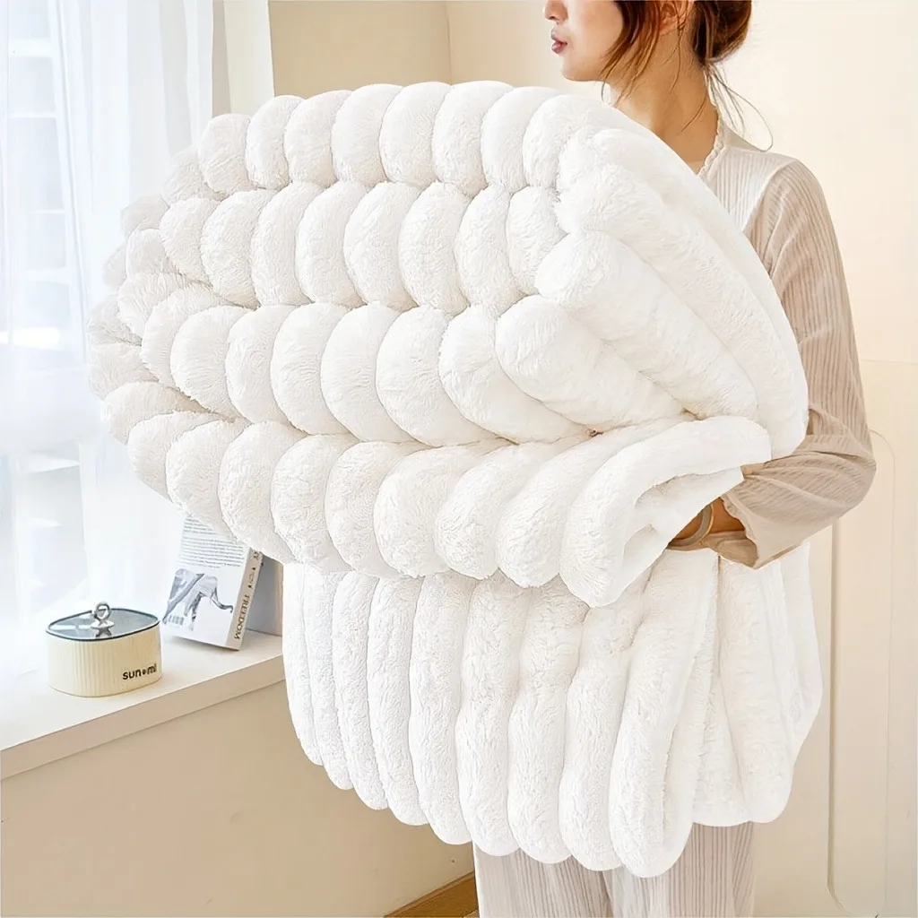 Striped Flannel Fleece Blanket Ultra-Soft Lightweight White Blanket Throw/Twin/Qveen/King Sizes Multi-Color For Bed Couch