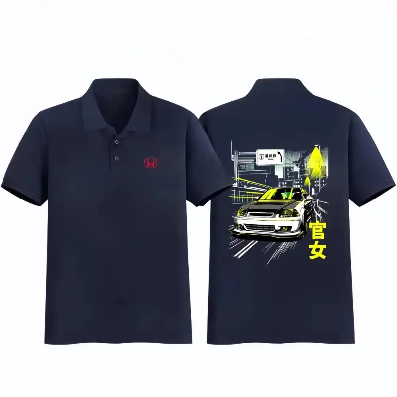 

Бренд гоночной одежды Honda 2025, простая мужская футболка-поло с принтом Honda, приятная для кожи, дышащая, с короткими рукавами, свободная футболка с лацканами для верховой езды