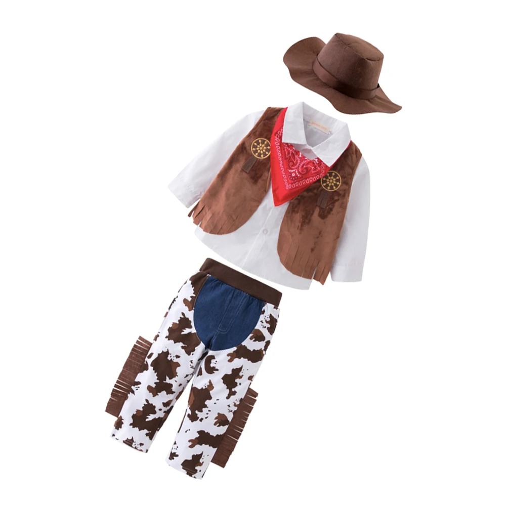 

5 Pcs Kids Cowboy Costume Denim Suit Boys Clothing Long Sleeve Fancy Dress Role Party Cosplay Outdoor Festival