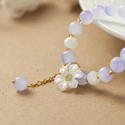 Gradient Crystal Bead Bracelet for Women New Design Sweet Flower Elastic Adjustable Tassel Bracelet Summer Girl Wrist Jewelry