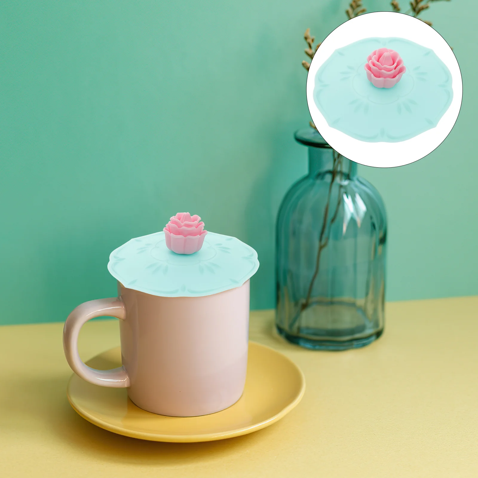 

4Pcs Cup Lid Silicone Cup Lids Rose Design Airtight Seal Cover for Travel Home Use Prevent Spills Maintain Drink Temperature