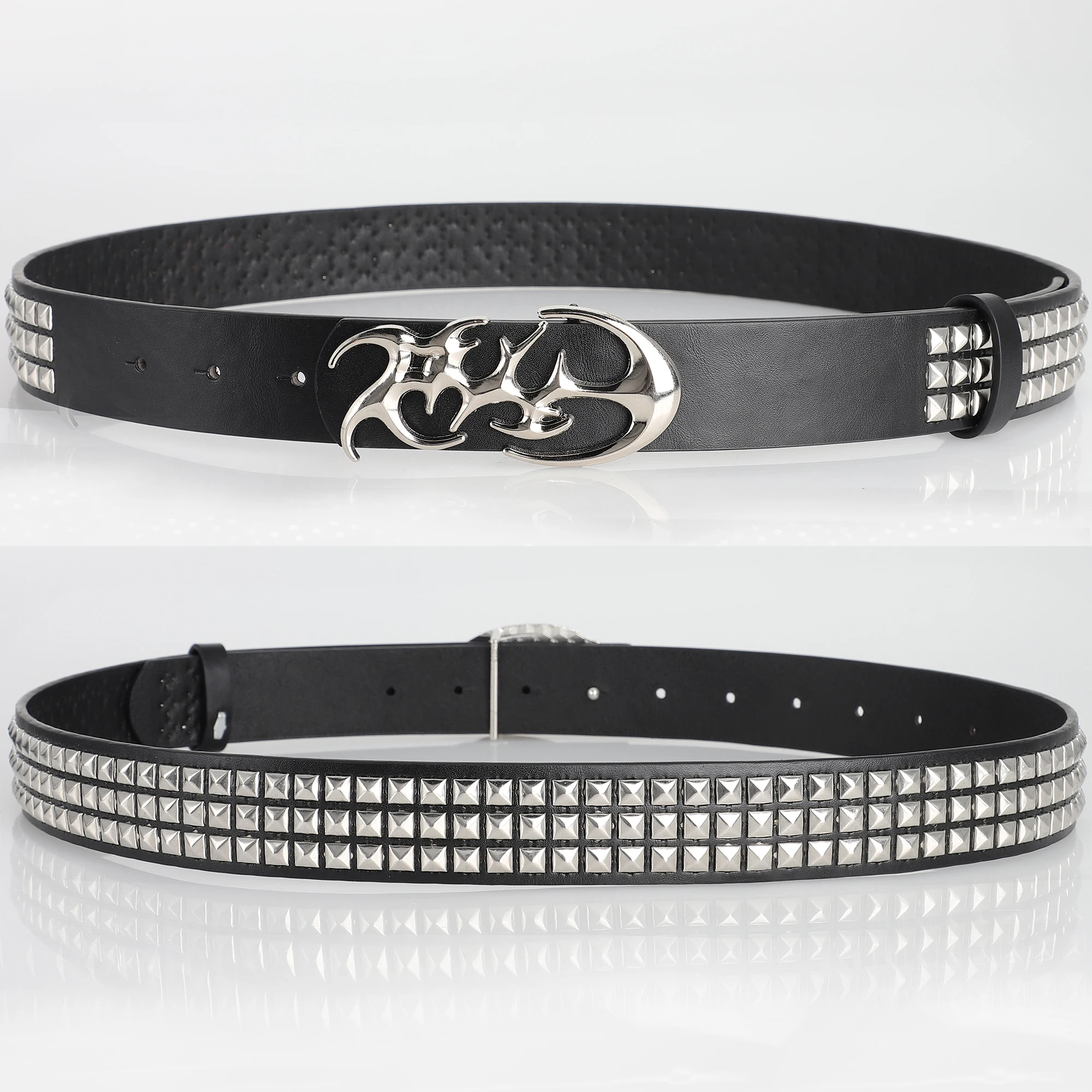 New Stylish Hollow Irregular Buckle Belts - Trendy Rivet Accessory For Gift Giving or Personal Style-Metal Pyramid For Women Men
