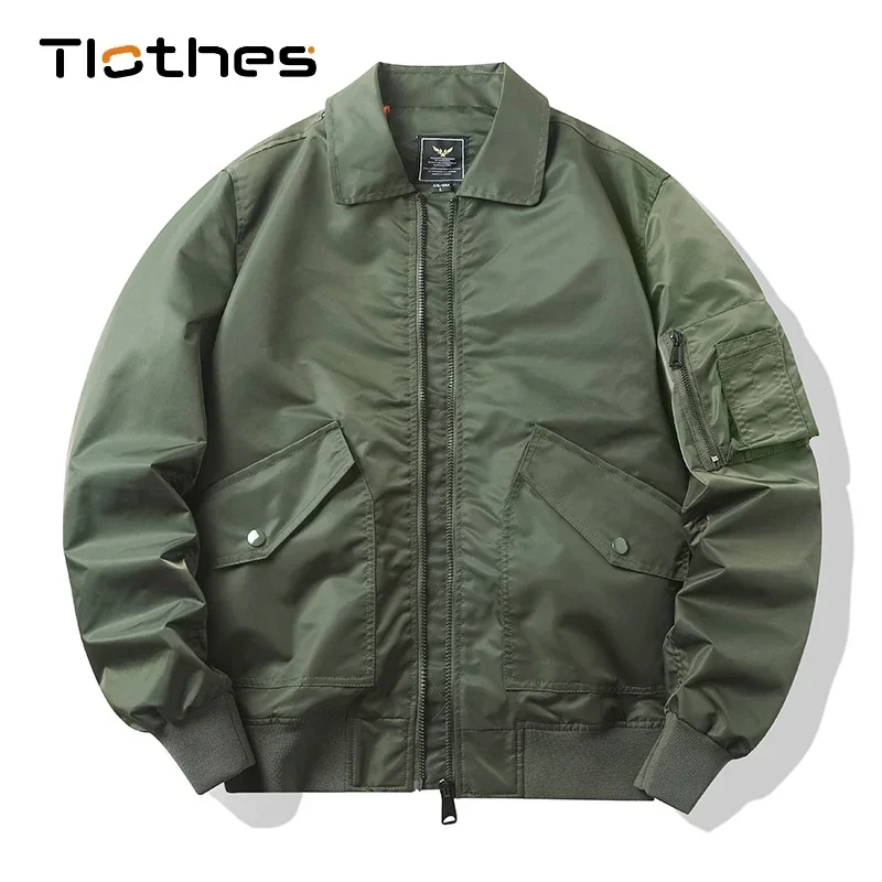 

Fall Winter Bomber Jacket Mens Clothing Trends Outerwear Solid Color Turn Down Collar Hip Hop Military Men Bomber Jacket