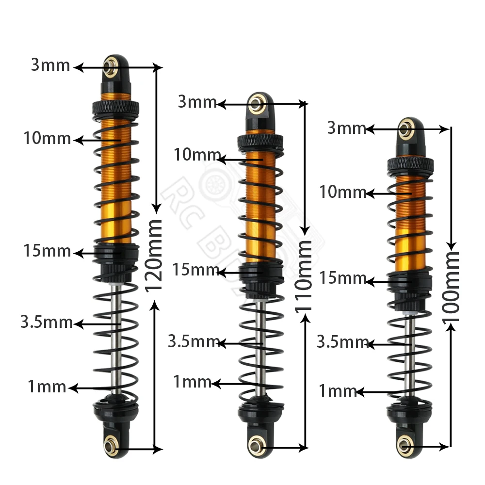 Metal Dual Springs Oil Shocks Absorber70 80 90 100 110 120mm for 1/10 RC Rock Crawler Axial Capra SCX10 III Wraith YK4102 Tamiya