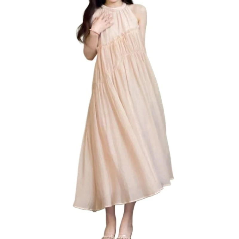فستان فرنسي لربيع وصيف 2025 ذو مظهر جيد للغاية فستان نسائي طويل بدون أكمام بنصف موري قسم اللحوم #1