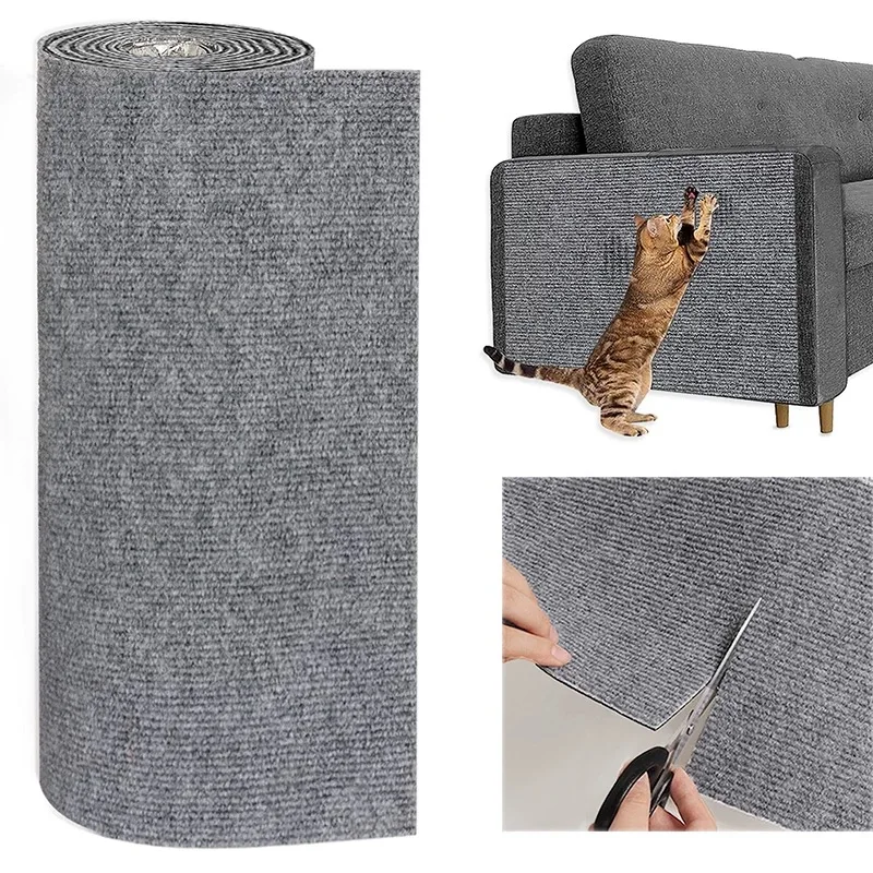 60x200cm Self-adhesive Cat Scratcher Sofa Protector Cats Scratcher Pad Board Protection Trimmable Carpet DIY Cat Scratch Mat