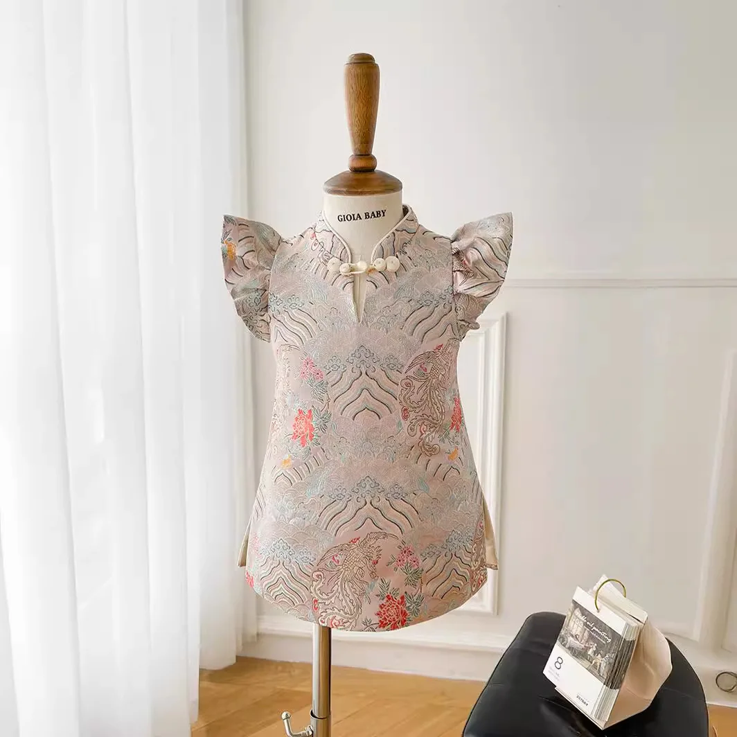 

2025 New Girls' Cheongsam Children's Tang Baby One-year-old Grab Week One-piece dress