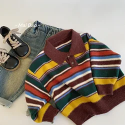 Children Clothes Kids Sweater 2024 Autumn New Color Striped Sweater Loose Long Sleeve Fashionable Boys and Girls Sweater