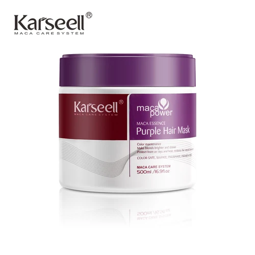 Imagen 1 del producto Mascarilla para el cabello púrpura Karseell, 100ml/500ml, neutraliza los tonos de latón amarillo para cabello rubio, plateado y gris resaltado