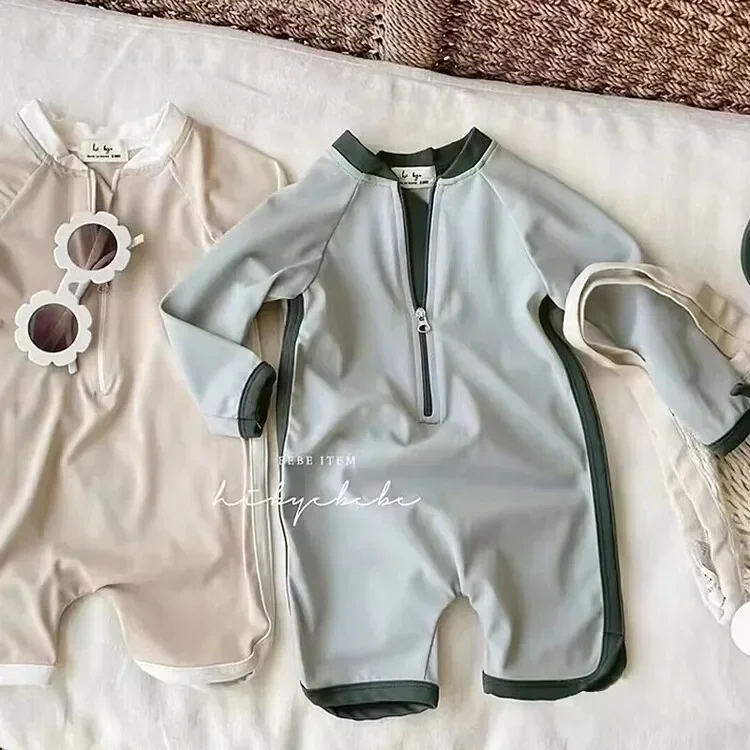

Children's One-Piece Swimsuit Summer Sunscreen Long Sleeve Quick Dry Beach Vacation Stylish Swimwear for Boys And Toddlers