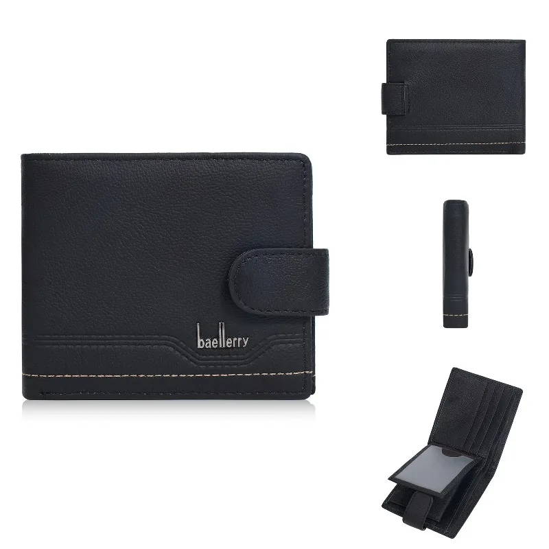 Baellerry Genuine Leather Men's Wallets Card Holder Simple Retro Buckle Male Wallet Zipper Coin Pocket Small Wallet for Men