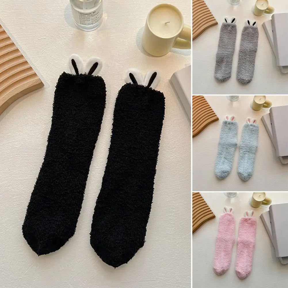 High-quality Fabric Socks Plush Rabbit Ear Socks for Women Winter Warm Fluffy Floor Socks Thick Soft Cozy Home Bedroom Sleep
