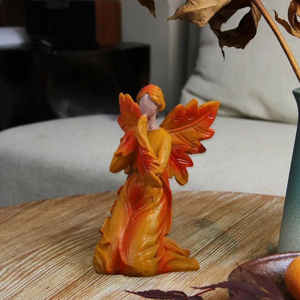 Maple Leaf Angel Ornament Exquisite Workmanship Resin Angel Figurine for Home Holiday Festive Decoration