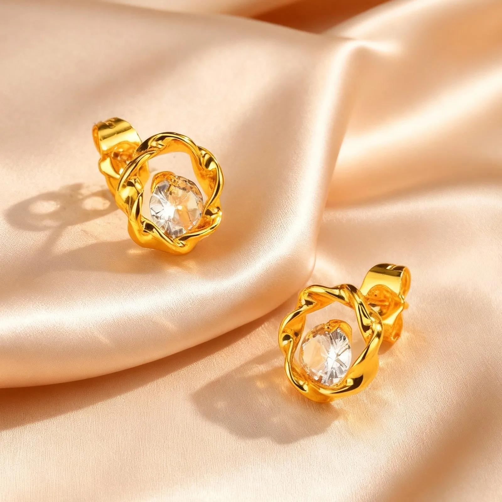 Classic Exquisite Hollow Mobius Circle Zircon Earrings, Trendy Gold Plated Stud Earrings for Women, Party Fine Jewelry Gifts