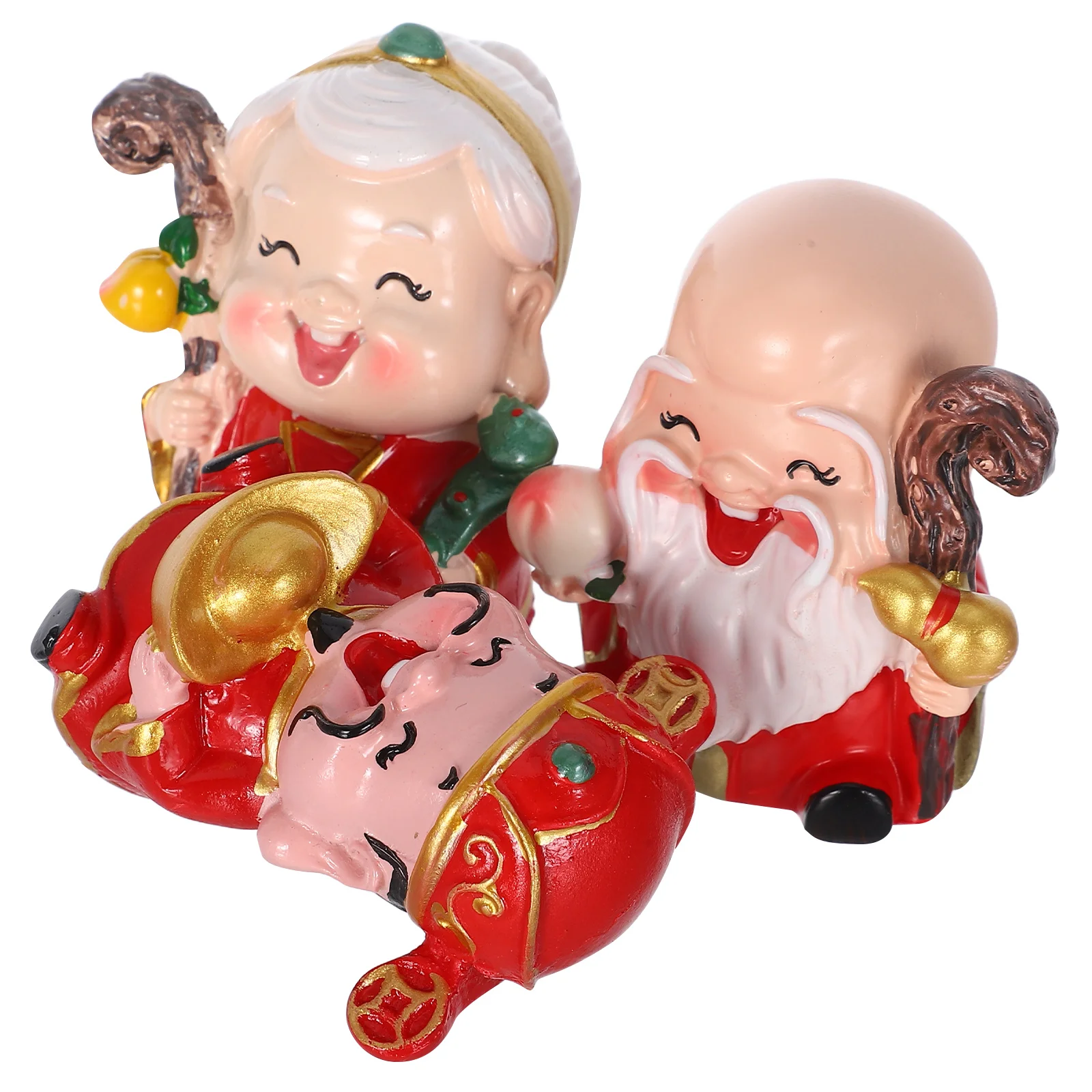 

3pcs Cake Decoration Figurines Chinese Elders Resin Statue For Birthday Cupcake Ornament Miniature Figure Decor