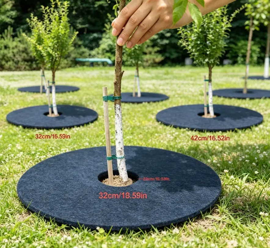 5 Stück Vliesstoff-Baummulchringe Unkrautbekämpfungsmatte Landschaftsgewebe Anti-Gras-Wurzelschutzbarriere Gartenpflanzenabdeckung 15-82cm – Detail 6