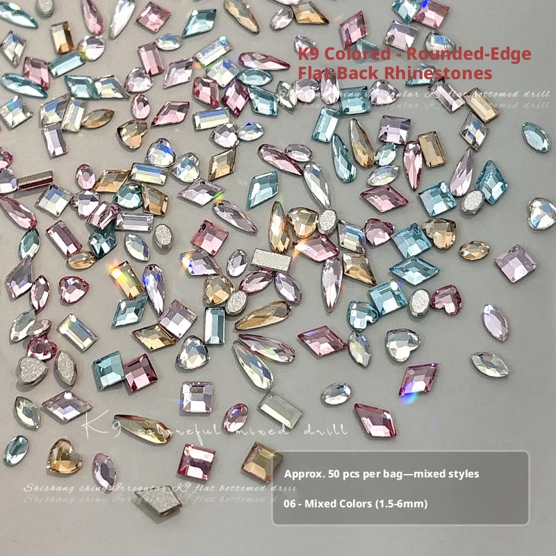 50/100 PcsK9 Inverted Flat Bottom Nail Accessories Set Sparkling Pink White Blue Alien Diamond Mix Nail Supplies for nail Salon