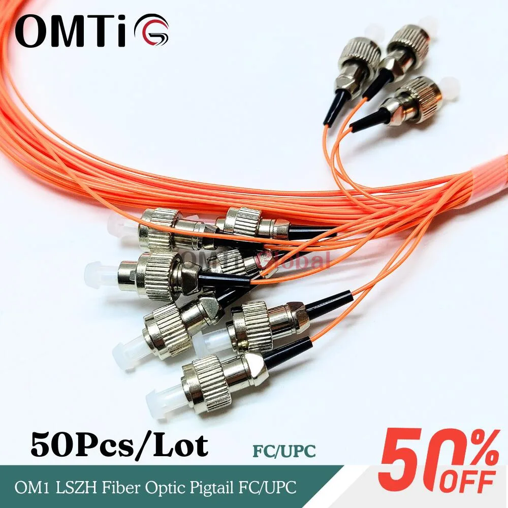 50pcs FC fiber pigtails 0.9mm OM1 FC/UPC 1m 1.5m optical fibre pigtail orange aqua red cable
