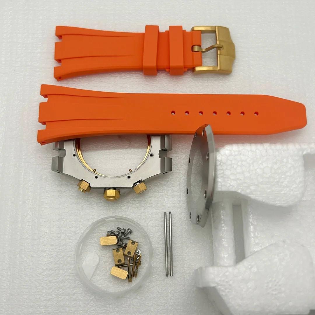 41MM Multifunctional Silver Gold Sapphire Crystal Glass Steel Case Silicone Strap Fit VK63 Quartz Movement for 31.8mm Watch Dial