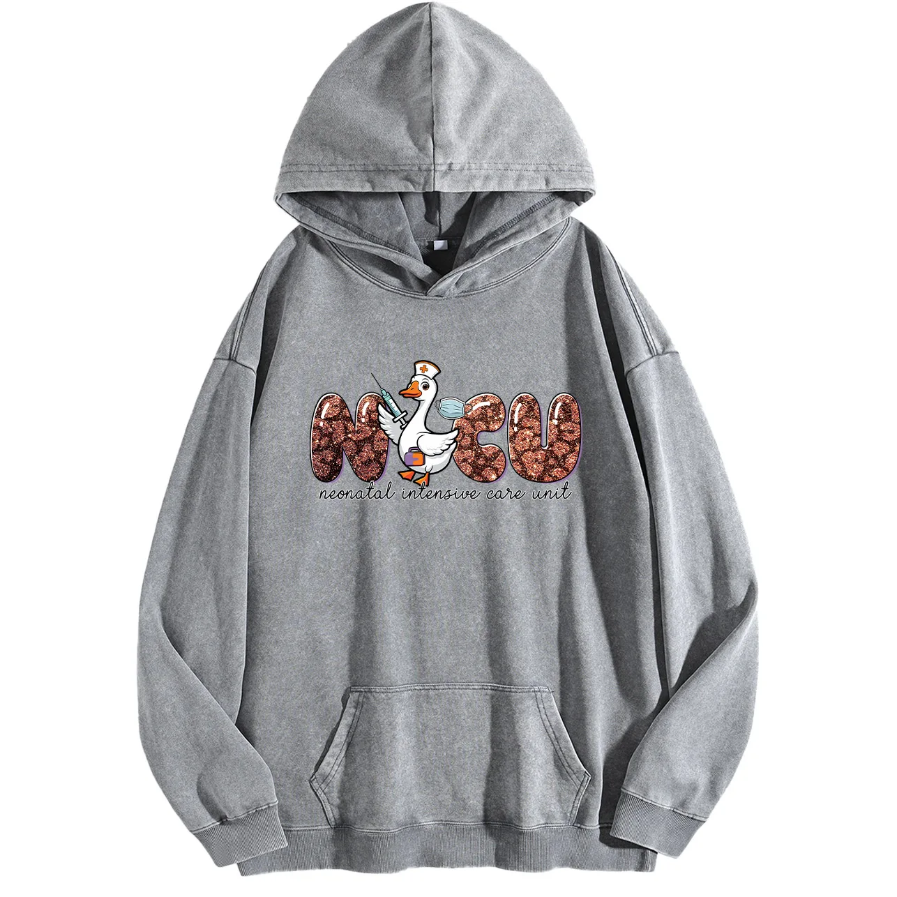 سترة بغطاء للرأس برسومات مغسولة كلاسيكية للرجال من Nurse Goose، بلوفر ريترو متعثر، سويت شيرت كاجوال ملابس الشارع