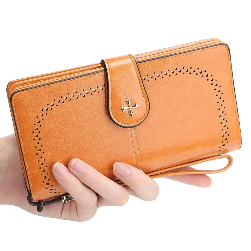 Retro PU Leather Long Wallet Fashion Zipper Purse Simple Long Creative Multi-card Mobile Phone Clutch Bag Coin Handbag Carteras