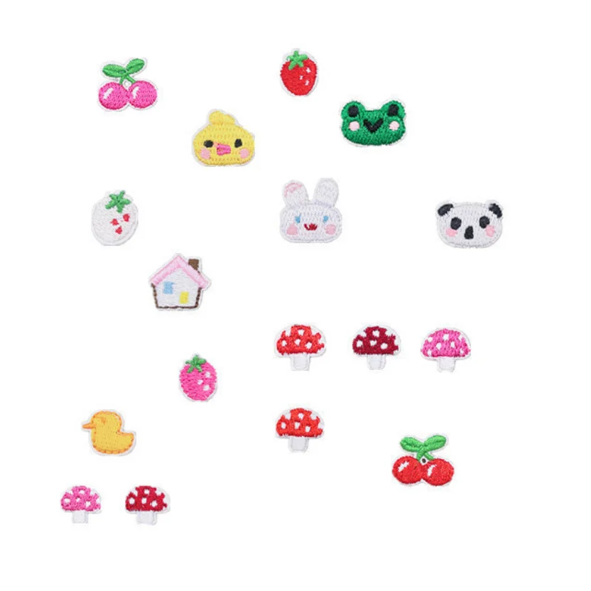 10 Pcs Mini Mushroom Frog Strawberry Embroidered Patch Clothing Hat Bag Shoe Repair Material Phone Gift Box Decor DIY Accessory