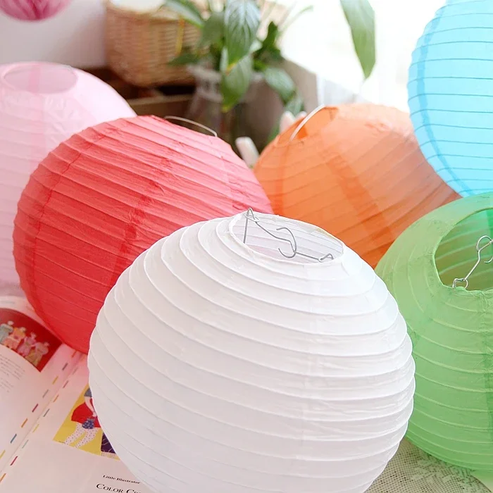 10-15-20-25-30-35-40cm Round Decorative Paper Lantern Color Hanging Paper  Balls Wedding Birthday Shower Decor Party Supplies