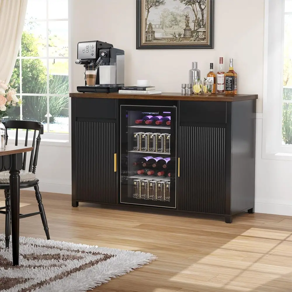 Spacious Coffee Bar Cabinet with Ridge Design, Mini Ridge Wine Cabinet, Buffet Sideboard, 53.2 Length