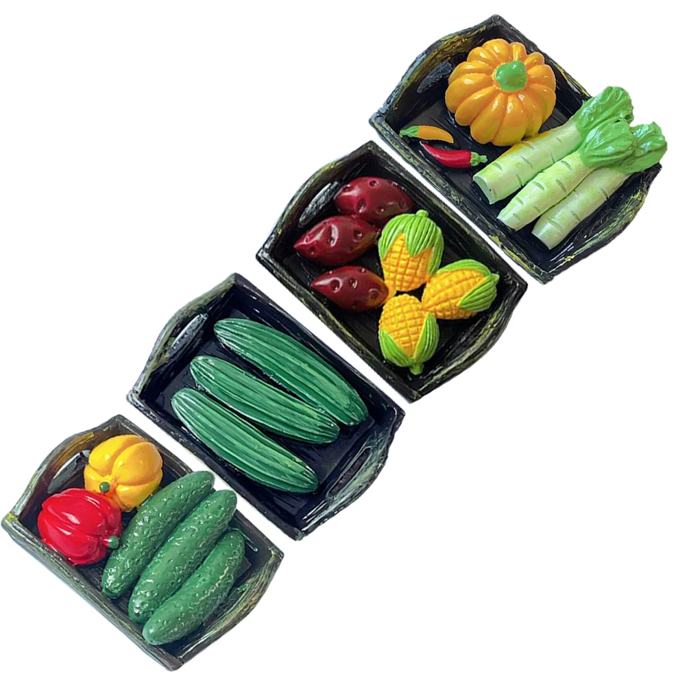 4pcs 수지 소형 야채 바구니 하우스 액세서리 장식 모델 사랑스러운 미니 바구니 미니에 대한 마이크로 풍경