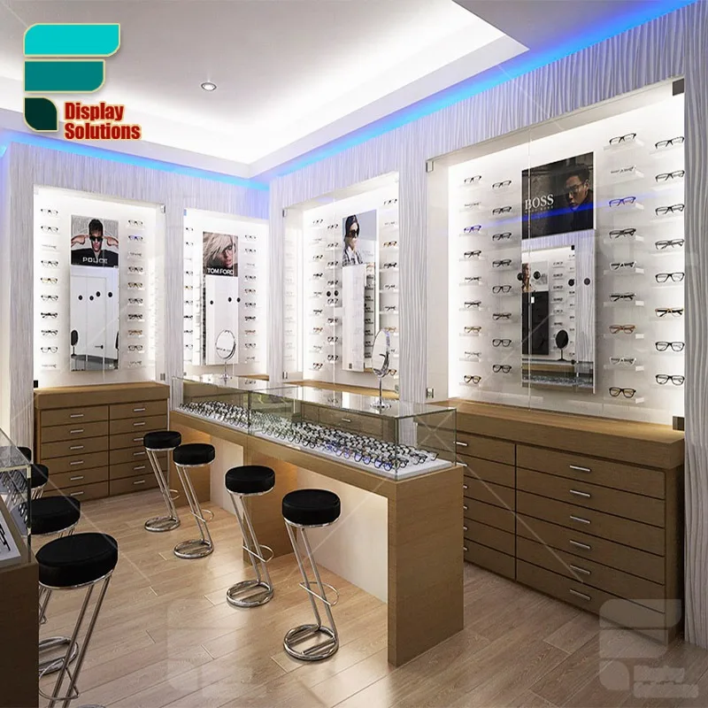 Customized-Fashionable Wooden Sunglasses Display Optical Eyewear Displays Lockable Eyeglass Frame Display