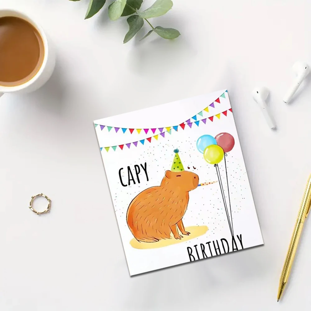 Capybara Cute Gift Greeting Card with Envelope Warm Greeting Card Wear Resist Lovely Colored Birthday Card for Gift Card