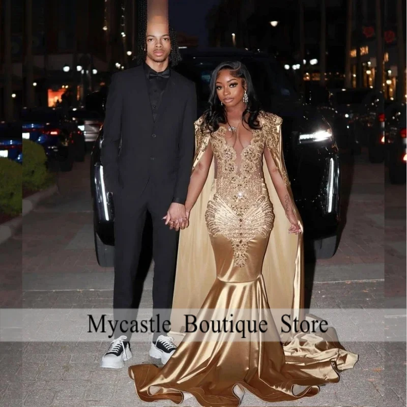 

Платье для выпускного вечера с блестками цвета шампанского и русалкой по индивидуальному заказу, 2026, черная накидка с бриллиантами и кристаллами для девочек, вечернее платье для дня рождения