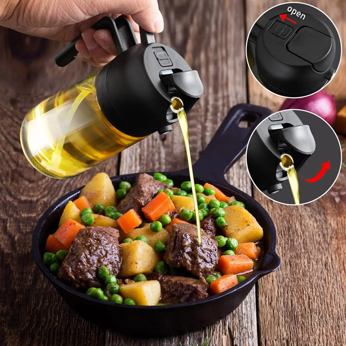 DT56 2-in-1 Glass Oil Dispenser, Suitable for Kitchen Cooking and Air Fryer Accessories, Push-Type Without Oil