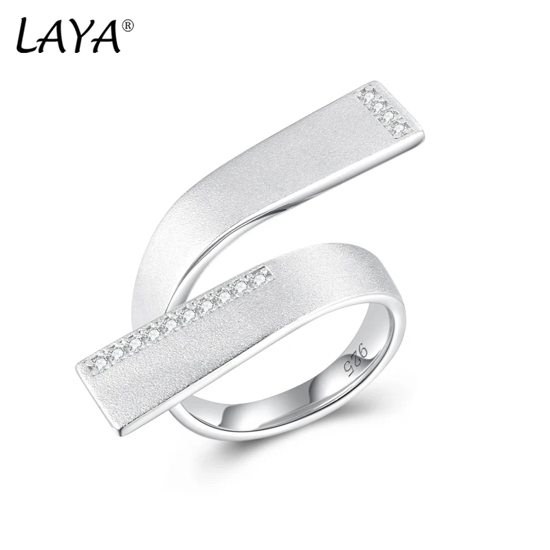 

LAYA Pure 925 Sterling Silver Sparkling Zircon Satin Finish Ring Cross Opening Ring Creative Handmade Luxury Fine Jewelry