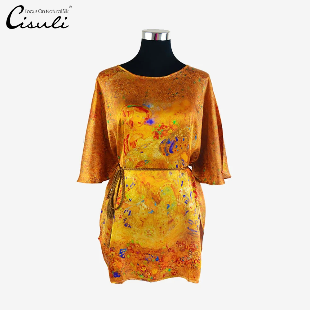 

CISULI 100% Silk Blouse Plus Size Women Summer T-Shirt Golden Color China Silk Supplier Factory Wholesale