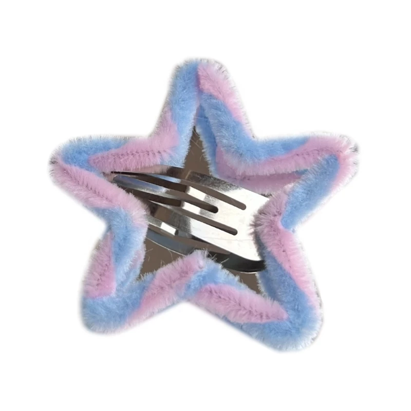 Girls Hair Clip Plush Colorful Star Hairpin Plush Hair Clip for Daily Wear Dropship