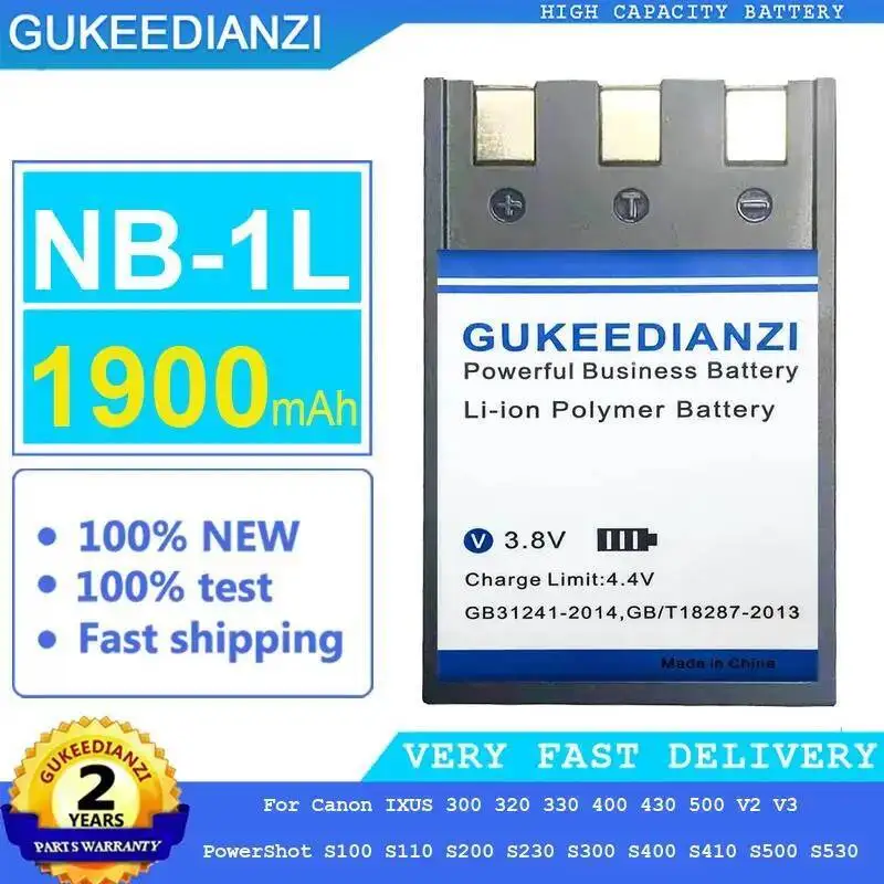 

Battery NB-1L 1900Mah For Canon Ixus 300 320 330 400 430 500 V2 V3 Powershot S100 S110 S200 S230 S300 S400 S410 S500 S530