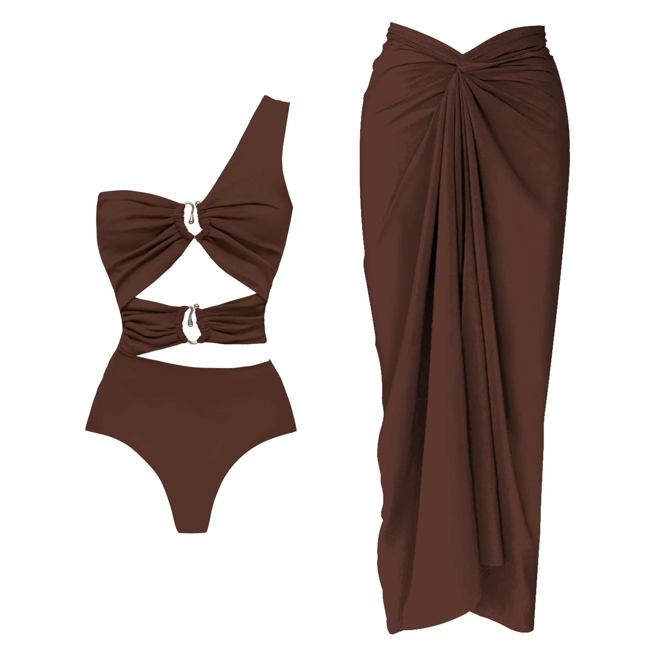 2 個ワンショルダー水着カバーアップセクシーな女性水着カットアウトビキニ女性 Biquini ホルター水着ビーチ衣装